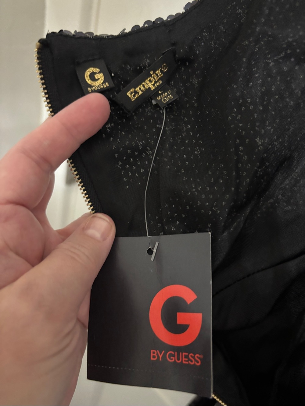 G BY GUESS Empire Fox Capsule Collection Black Sequin Asymmetrical Halter Dress - Picture 6 of 8